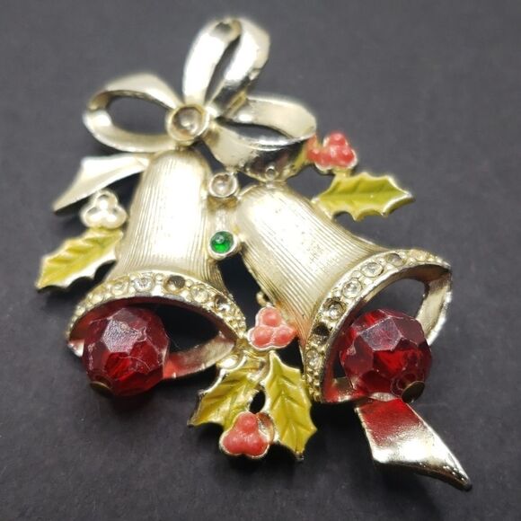 Jingle bells with mistletoe pin brooche - Picture 12 of 12